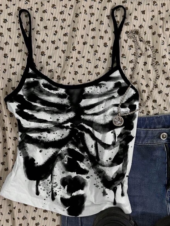Attitoon Tops - White & Black Grunge Skeleton Print Top NEW 🏷️